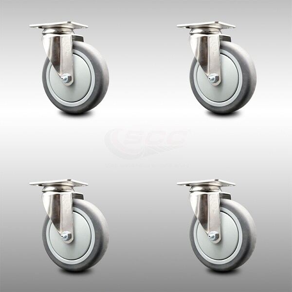 5 Inch 316SS Thermoplastic Rubber Wheel Swivel Top Plate Caster Set SCC